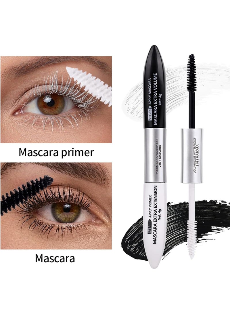 SHEBEEDO Double Extension Mascara & Eyelash Primer 2 in 1 - Black Mascara Lengthening & Volumising with White Mascara Primer for Natural Curled Lashes, Waterproof Smudge-Proof Formula for Daily Makeup - Image 2